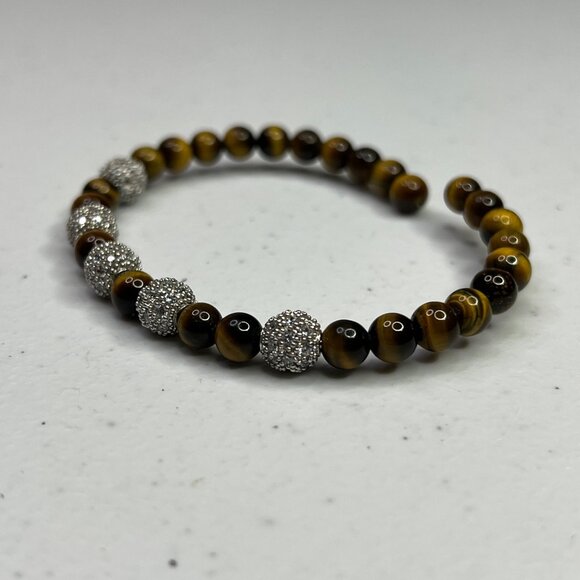 Tigers Eye & Rhinestone Beaded Stretch Bracelet - Picture 5 of 9